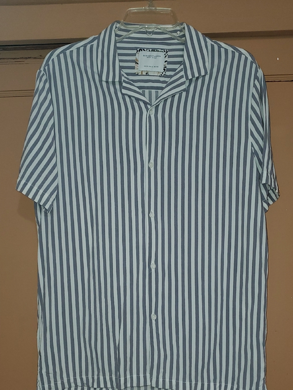 Denim & Flower Navy and White Vertical Stripe Short-Sleeve Button-Up